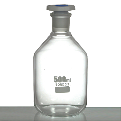 BOTTLE REAGENT, CLEAR GLASS , NARROW MOUTH, WITH PP STOPPER, CAPACITY 250 ML, N/S 19/26